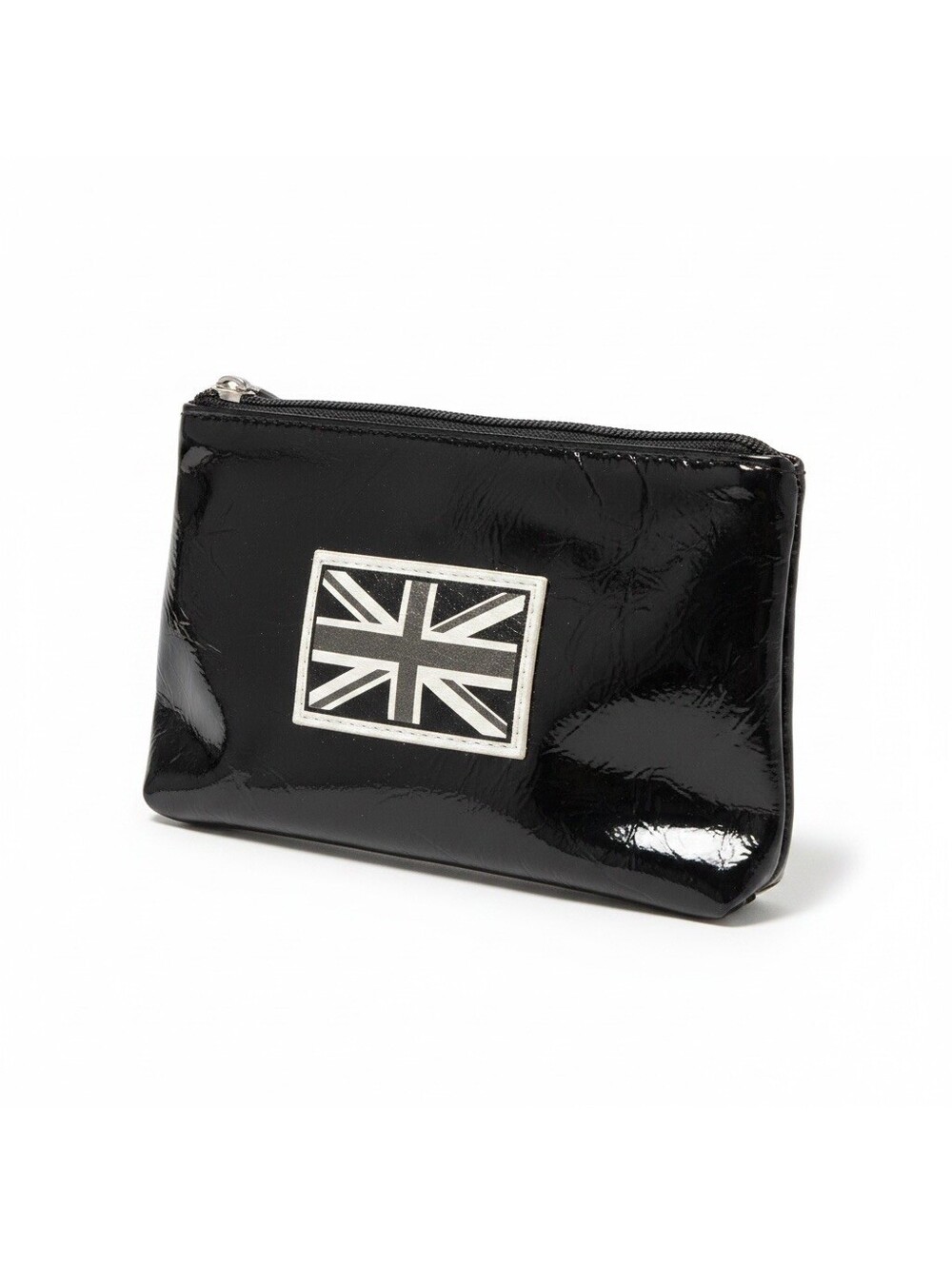 Twiggy London Union Jack Black Patent Vinyl Cosmetic Makeup Bag
